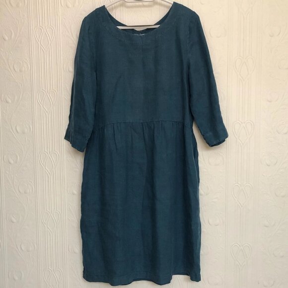 Seasalt Cornwall sustainable easy linen summer teal dress - size 10 to 12 US - Picture 1 of 2